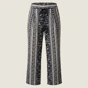 Bebop Wide Leg Pants Women Medium Tassel Floral Stripe Black White Relaxed
